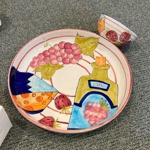 2 piece handpainted chip and dip set